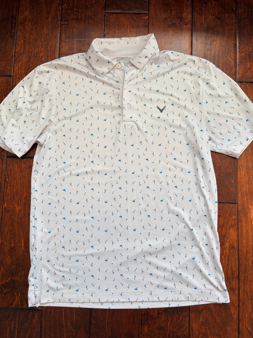 Callaway White Polo golf shirt with Small Blue Motif Allover